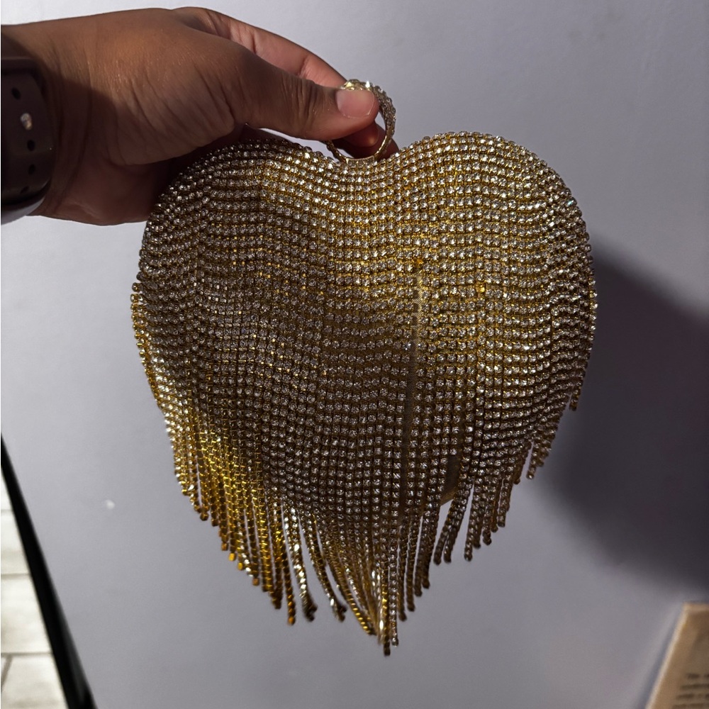 Gold Heart-Shaped Rhinestone Clutch
